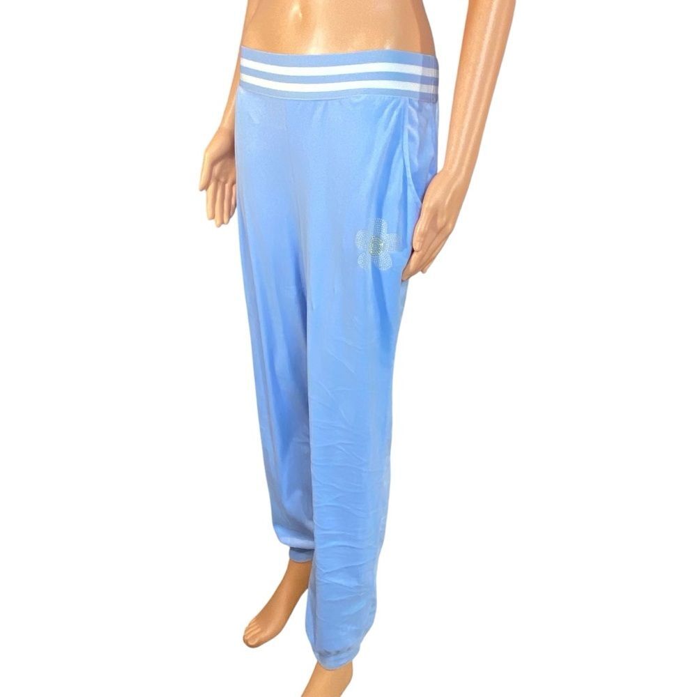 No Boundaries Soft Cozy Blue Joggers Juniors Size Medium 7-9 Rhinestone Flower - Picture 2 of 7